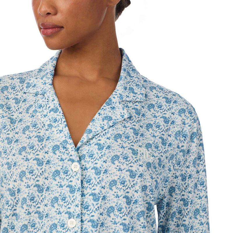 Lauren Ralph Lauren Cotton Knit 3/4 Sleeve Notch Collar Pajama Set image number 2